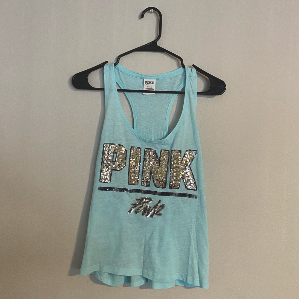 EUC VS/Pink Sparkly Teal Blue Tank Top Medium